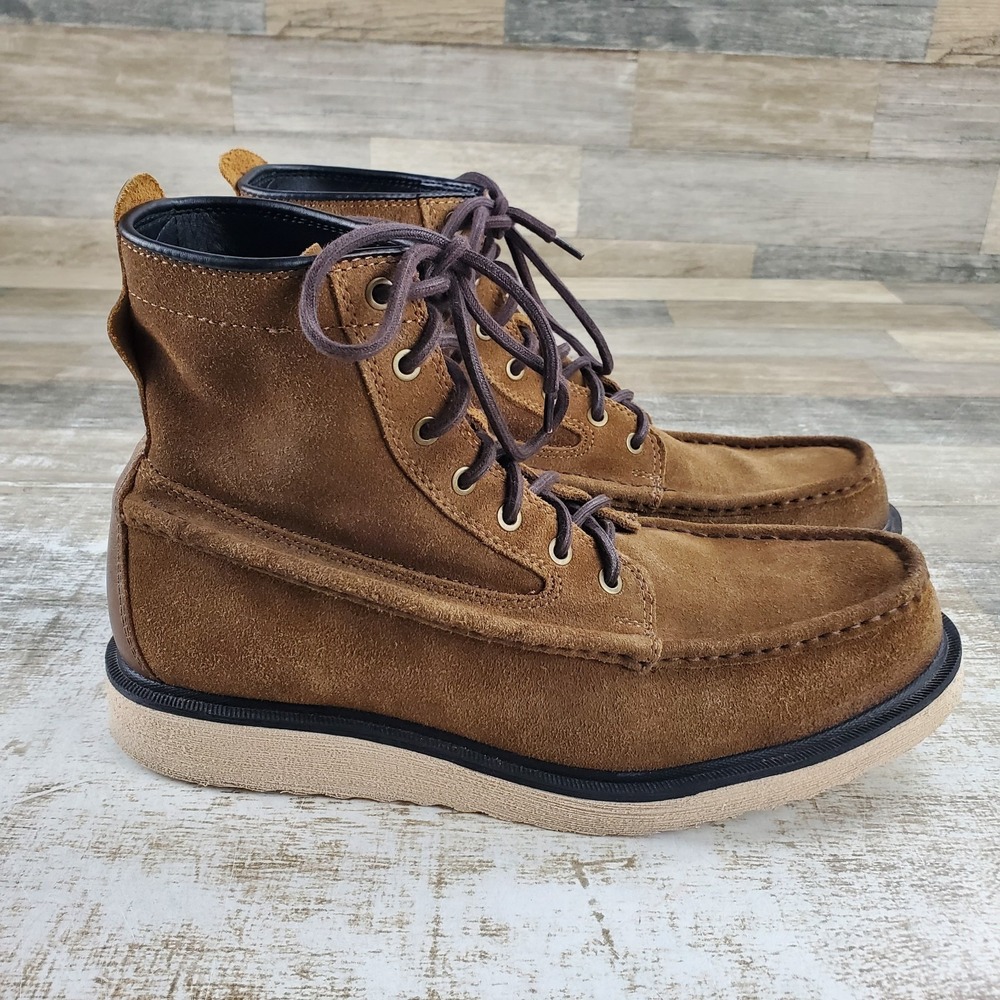 Frye & Co. Montana Mens Ankle Boot Sz 10.5 Tan Suede Wedge Heel Lace Up Moc Toe